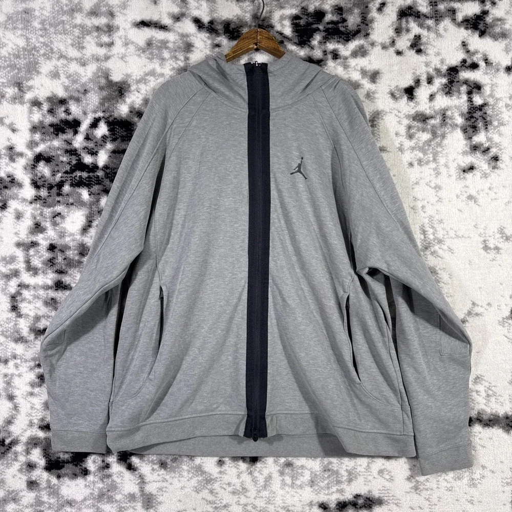 Nike Air Jordan Hoodie Mens XXL Gray Full Zip DV9783 Performance Active Athleisu